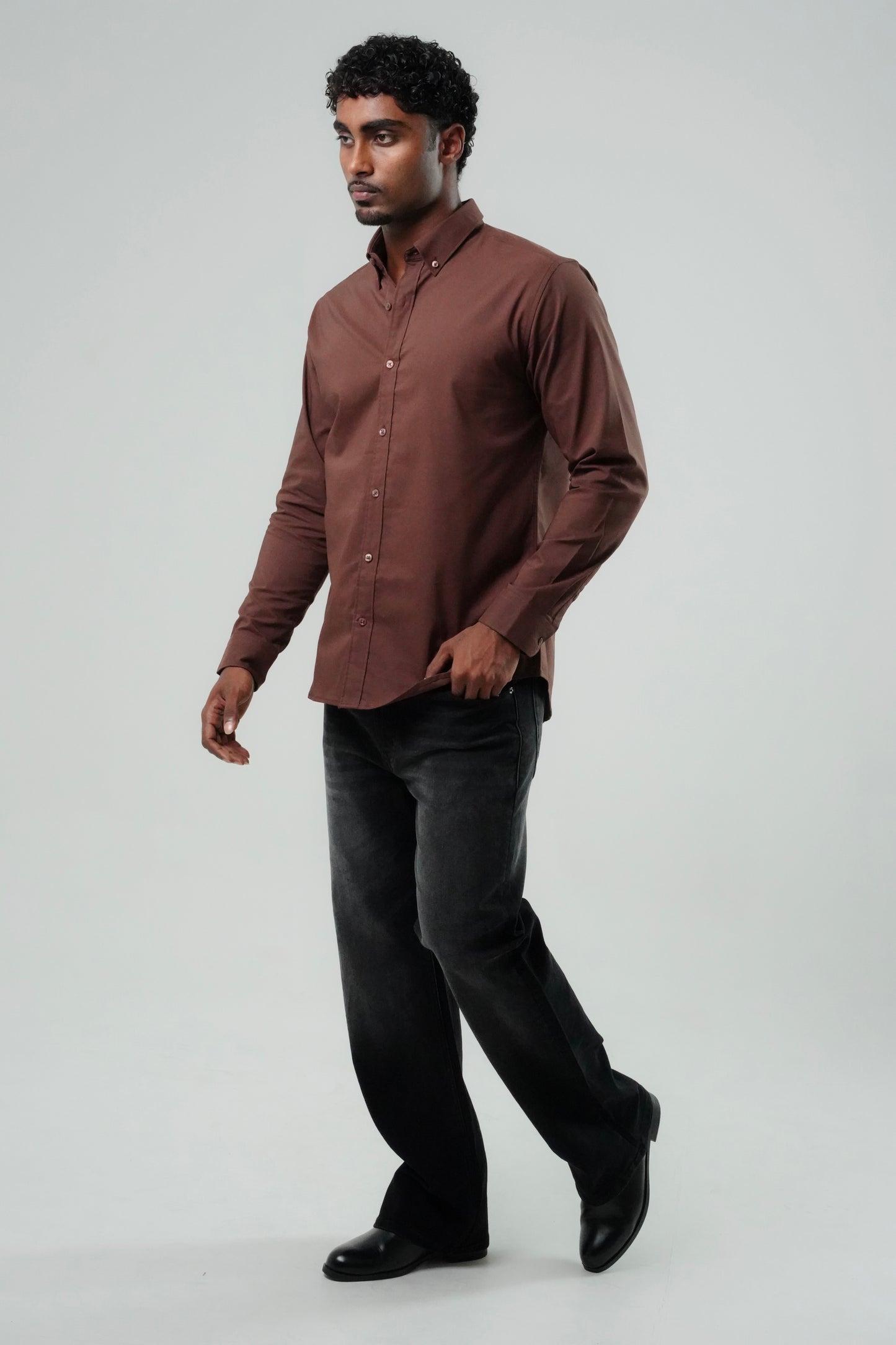 Coffee Brown Poly Lycra Regular Fit Shirt