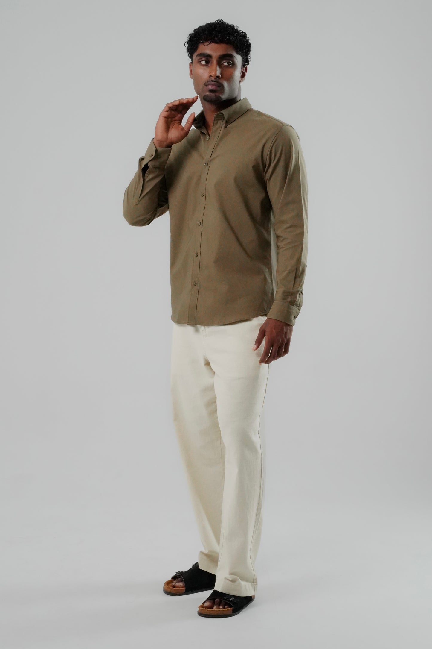 Earth Brown Poly Lycra Regular Fit Shirt