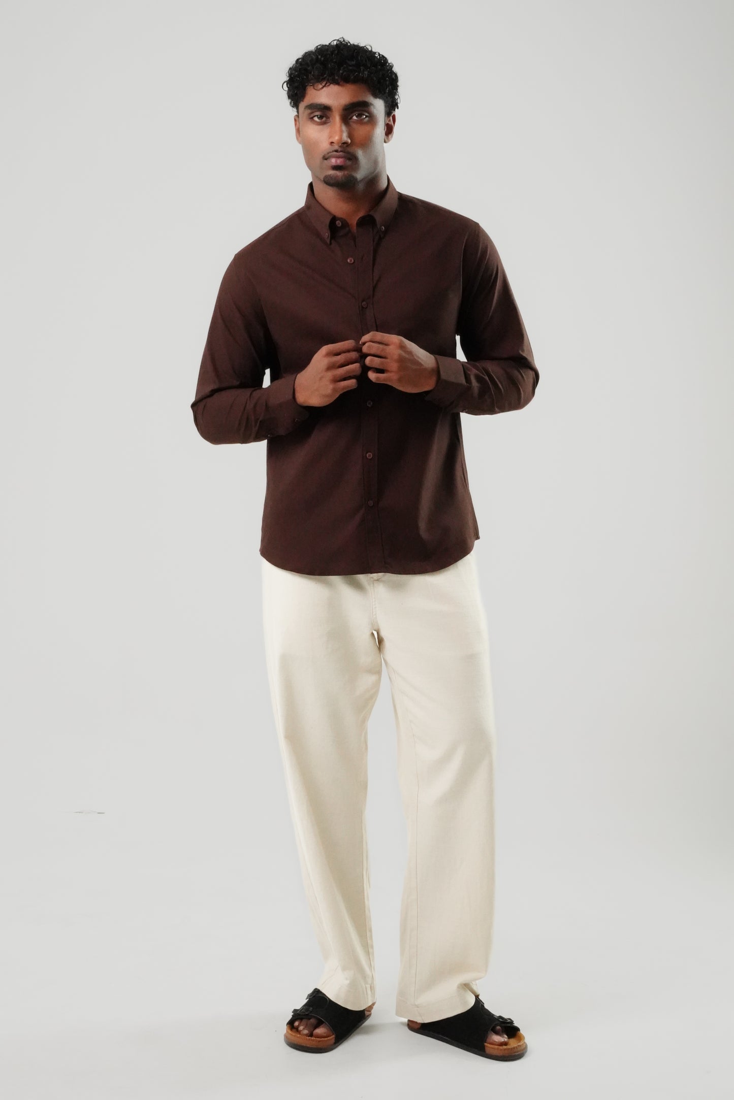 Espresso Brown Poly Lycra Regular Fit Shirt