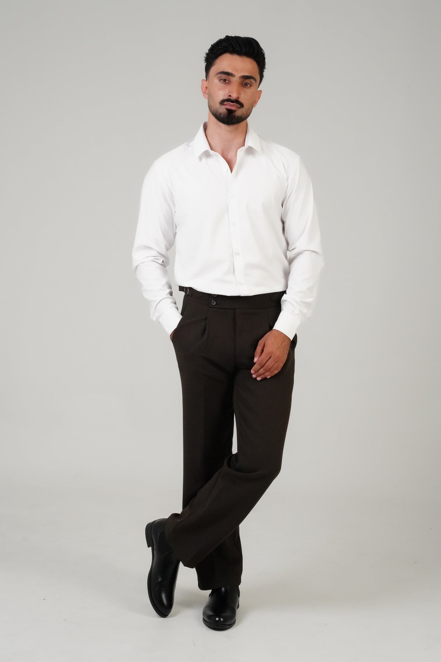 Pleated Brown Gurkha Straight fit Trousers