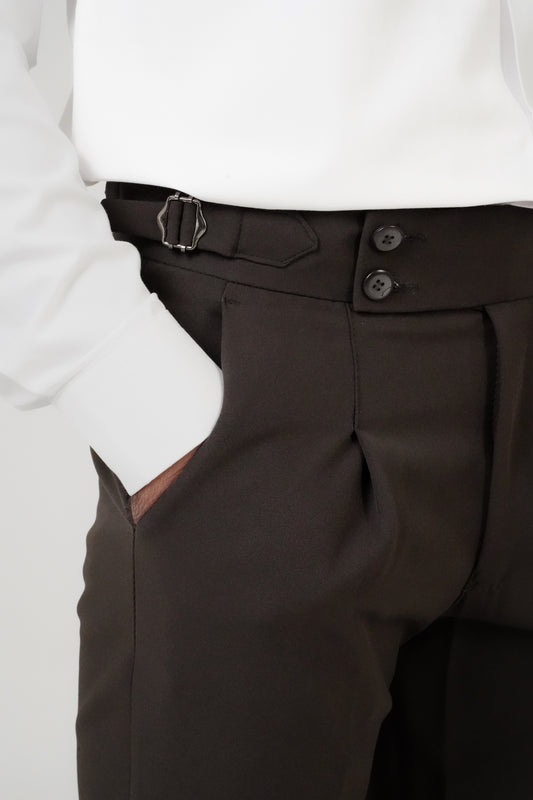 Pleated Brown Gurkha Straight fit Trousers