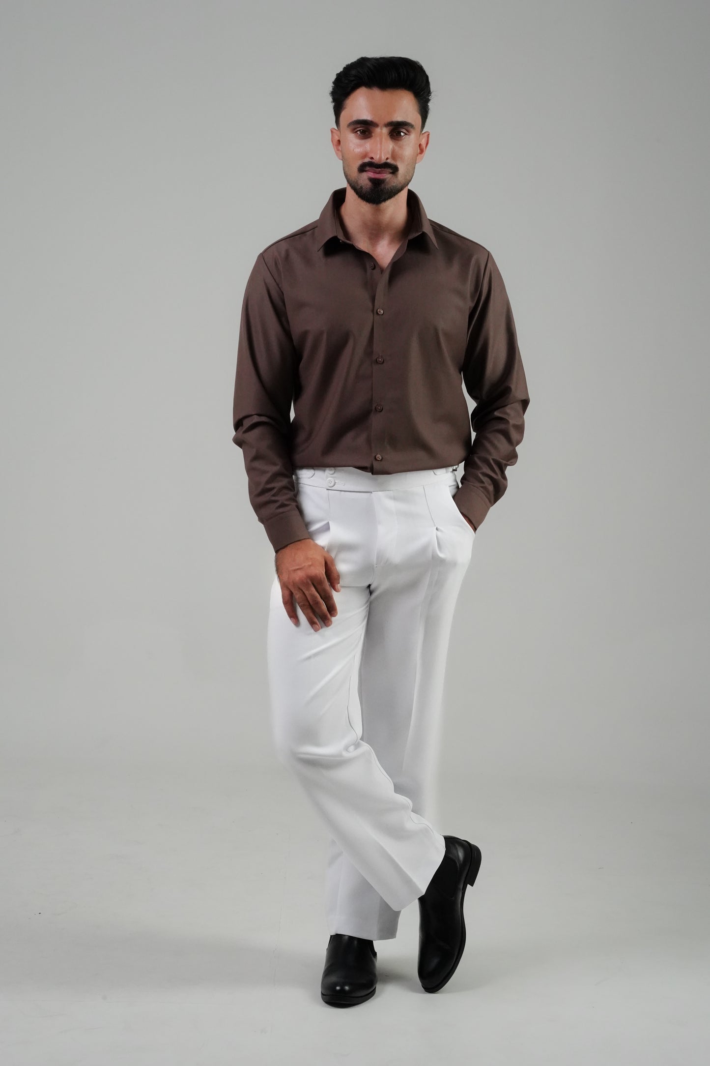 Pleated White Gurkha Straight fit Trousers