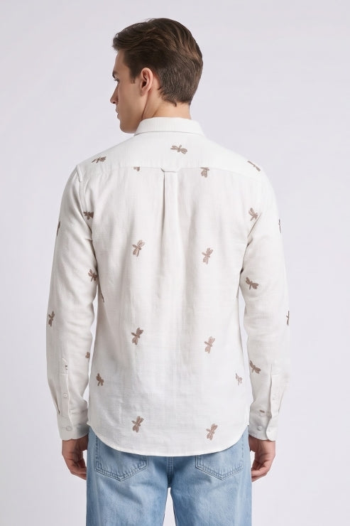 Dragonfly Embroidery Jute Shirt