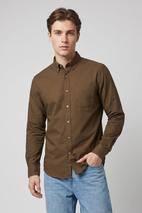 Earth Brown Poly Lycra Regular Fit Shirt