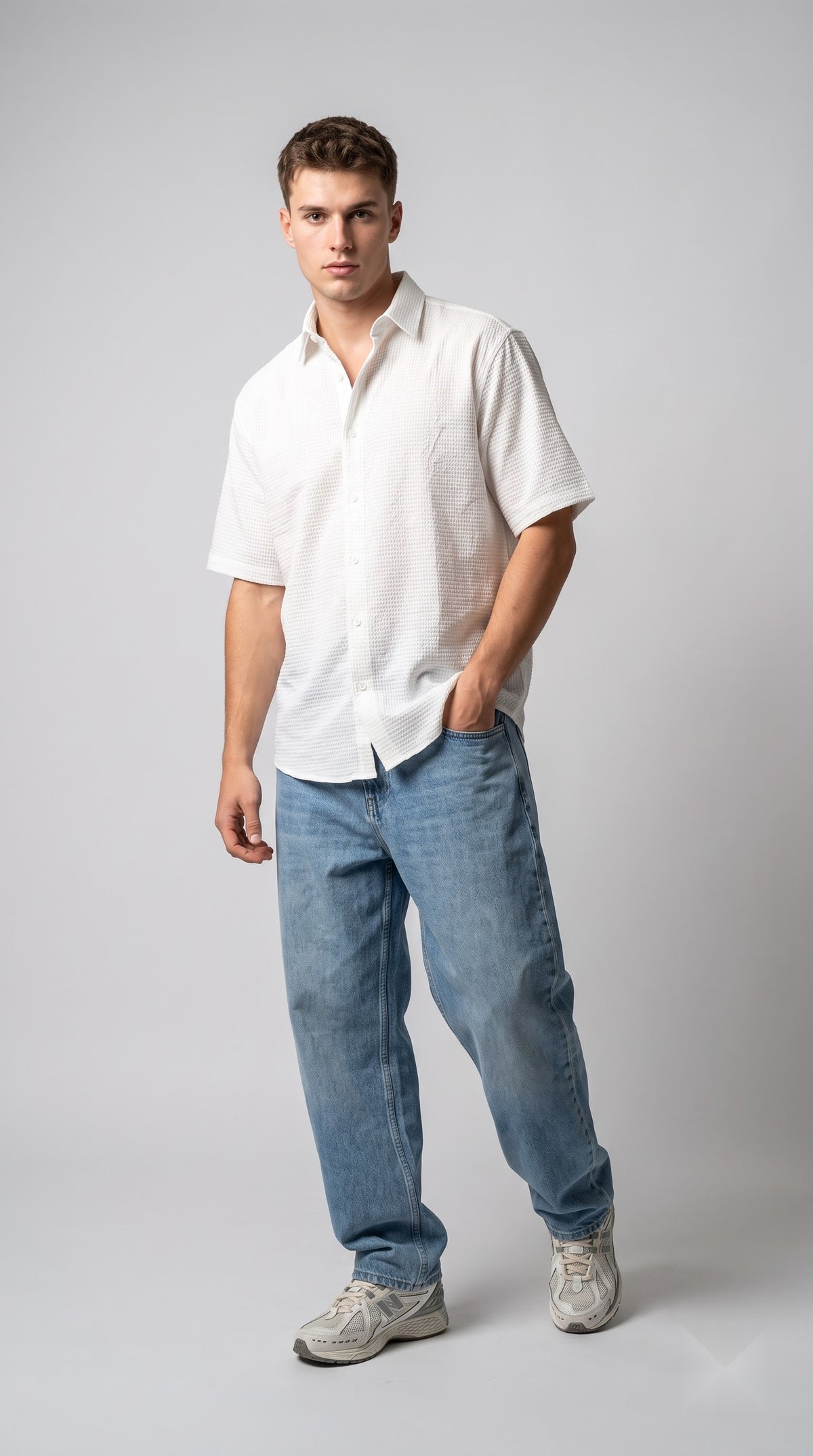 Textured White Waffle Shirt