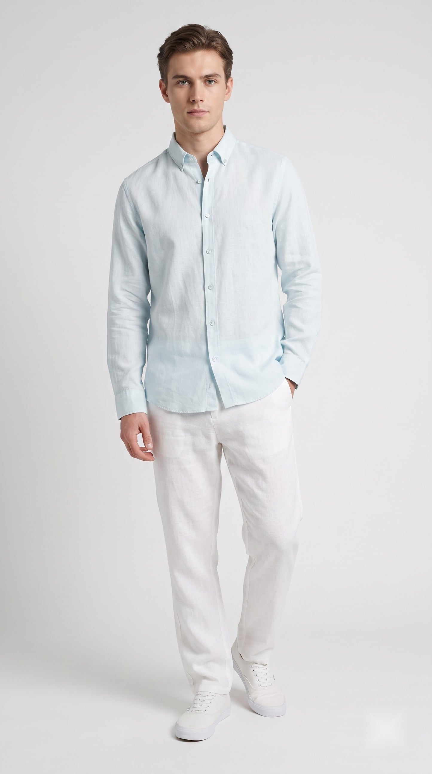 Sky Blue Linen Regular Fit Shirt