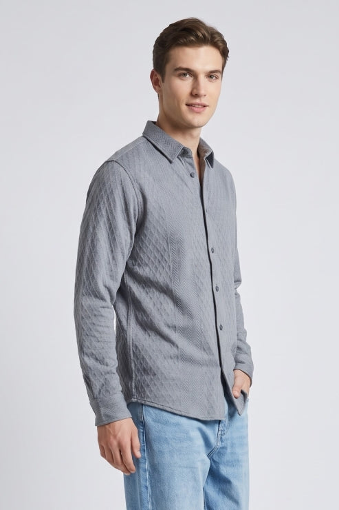 Grey Jacquard Regular Fit Shirt