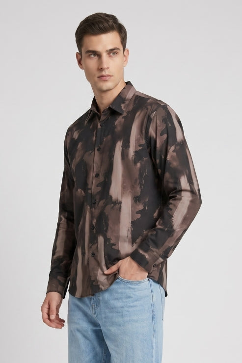 Abstract Brushstroke Printed Regular Fit Shirt
