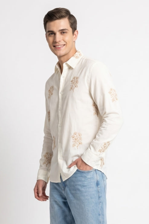 Floral Embroidery Regular Fit Shirt