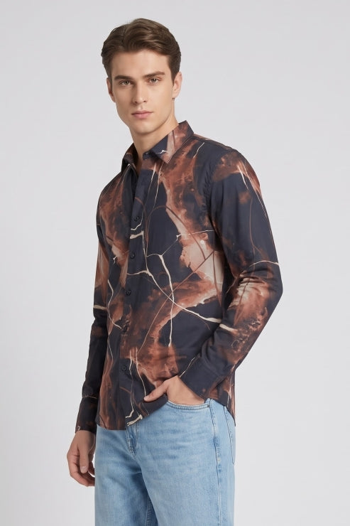 Abstract Marble Print Regular Fit Shirt