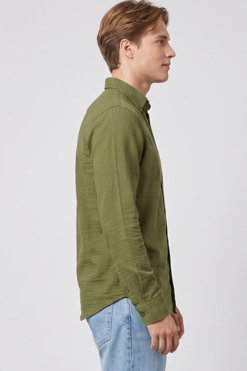 Sage Green Waffle Regular Fit Shirt