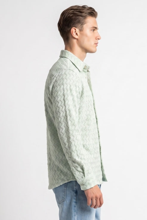 Pista Green Jacquard Regular Fit Shirt