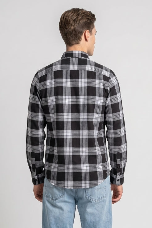 Regular Fit Imported Fabric Black Check Shirts