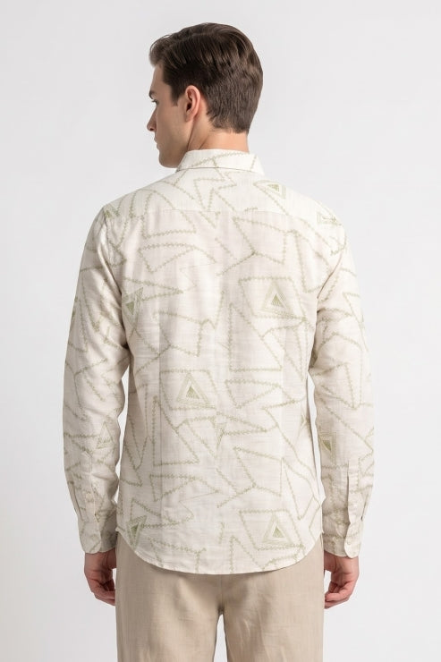 Abstract Geometry Embroidered Linen Shirt