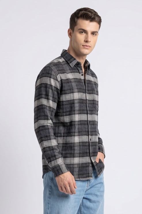 Dark Blue Brush Checks Shirt