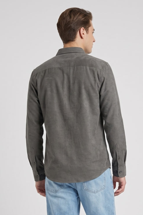 Grey Plain Regular Fit Shirt