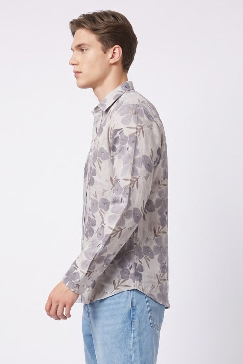 Abstract Floral Print Regular Fit Shirt