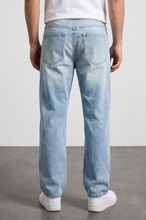 Straight Fit Denim Jeans - Light Blue Wash