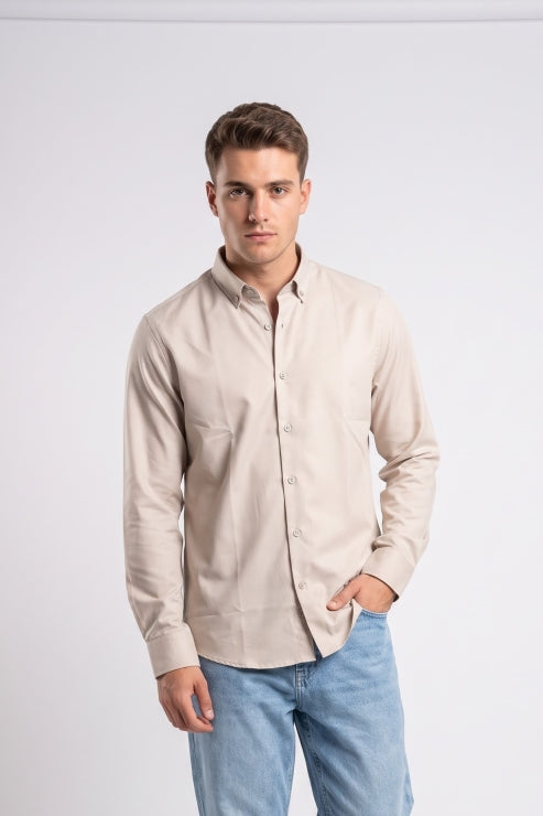 Beige Melange Regular Fit Shirt
