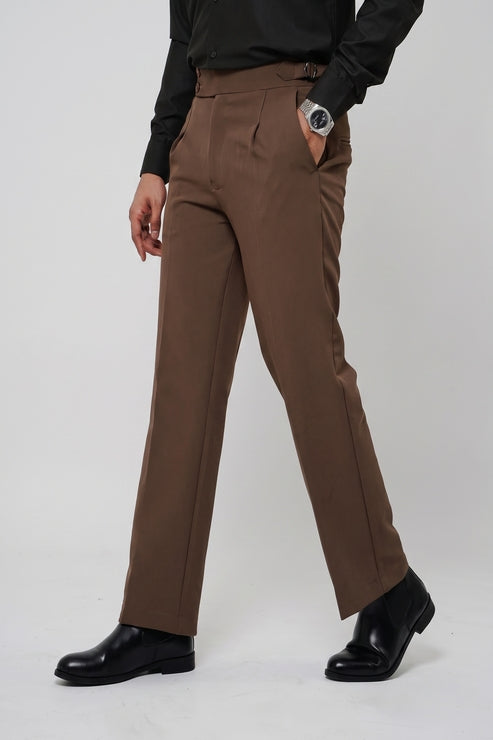 Pleated Peanut Brown Gurkha Straight fit Trousers