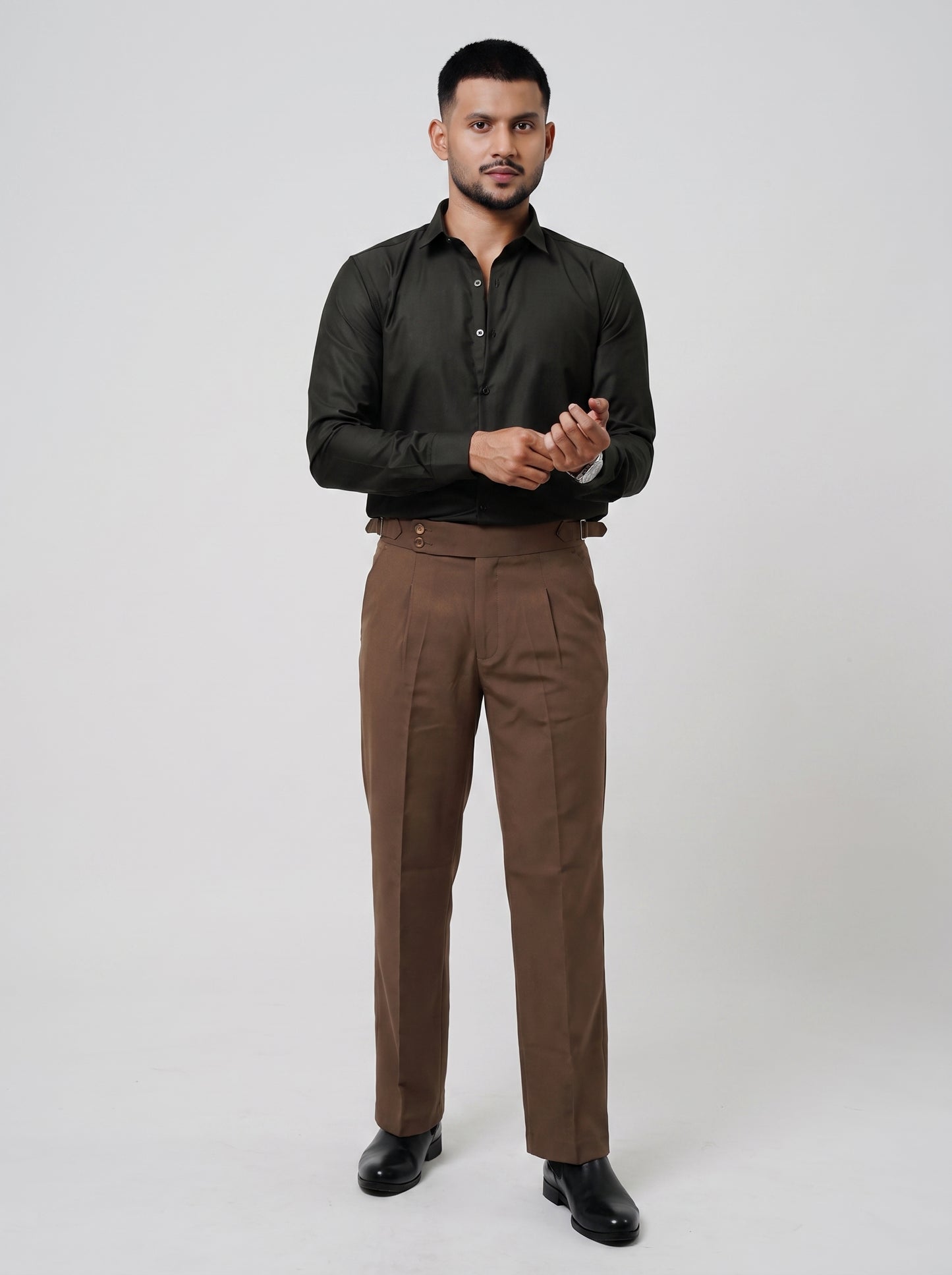 Pleated Peanut Brown Gurkha Straight fit Trousers