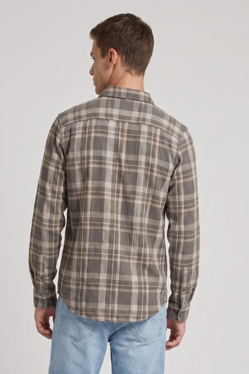 Brown Checks Regular Fit Shirt