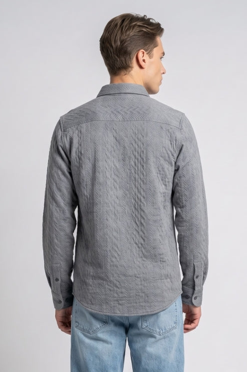 Grey Jacquard Regular Fit Shirt