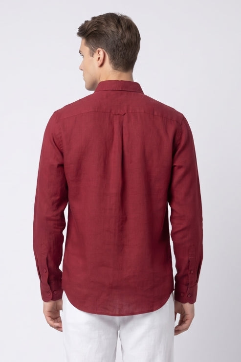 Red Linen Regular Fit Shirt