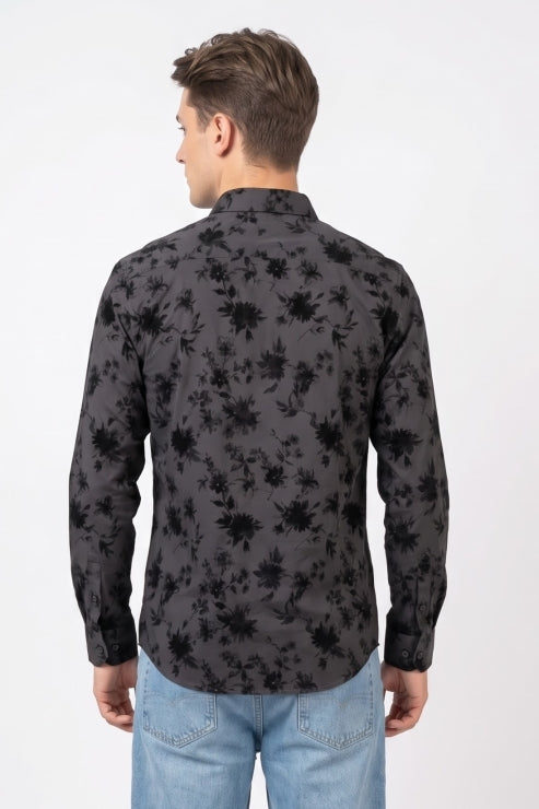 Black Velvet Floral Print Shirt