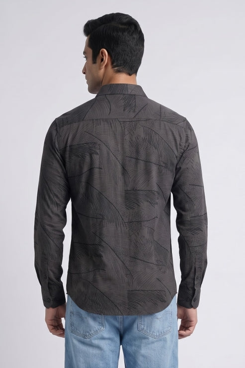 Black Velvet Leaf Print Shirt