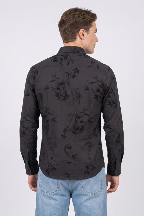 Black Velvet Bird Print Shirt