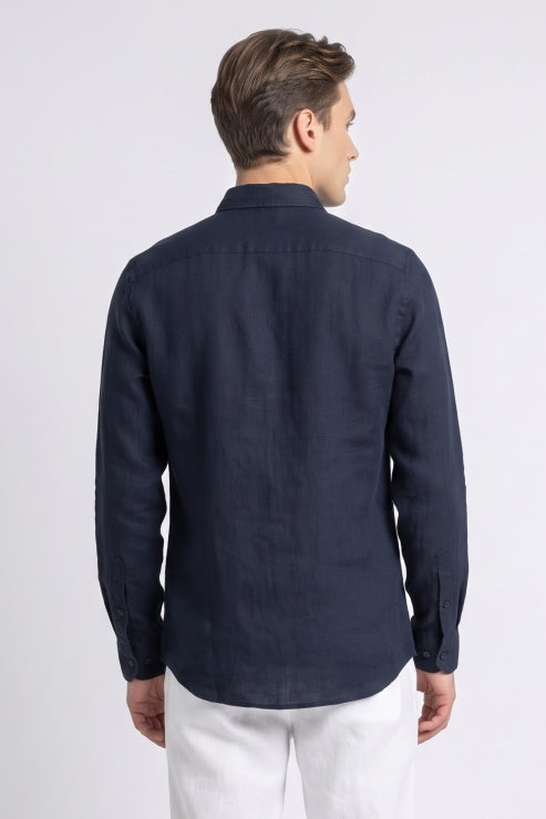 Dark Blue Linen Regular Fit Shirt