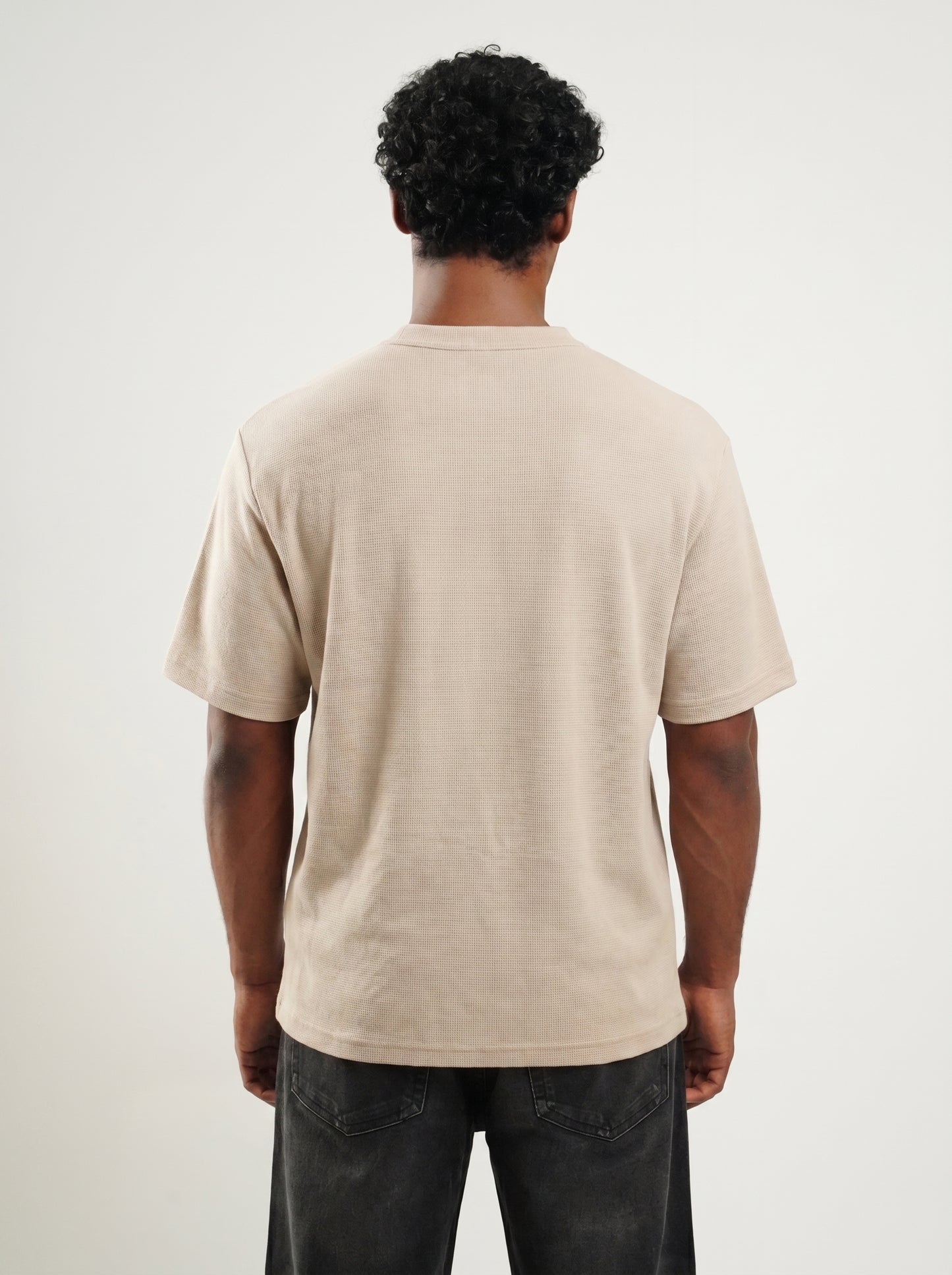 Henley Beige half sleeve loose comfort fit Tee