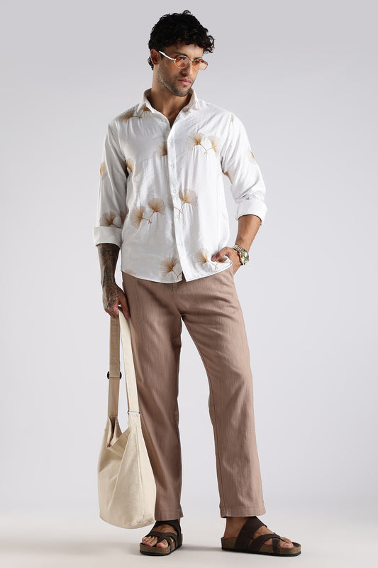 Regular Fit Linen Blend Light Brown Trouser