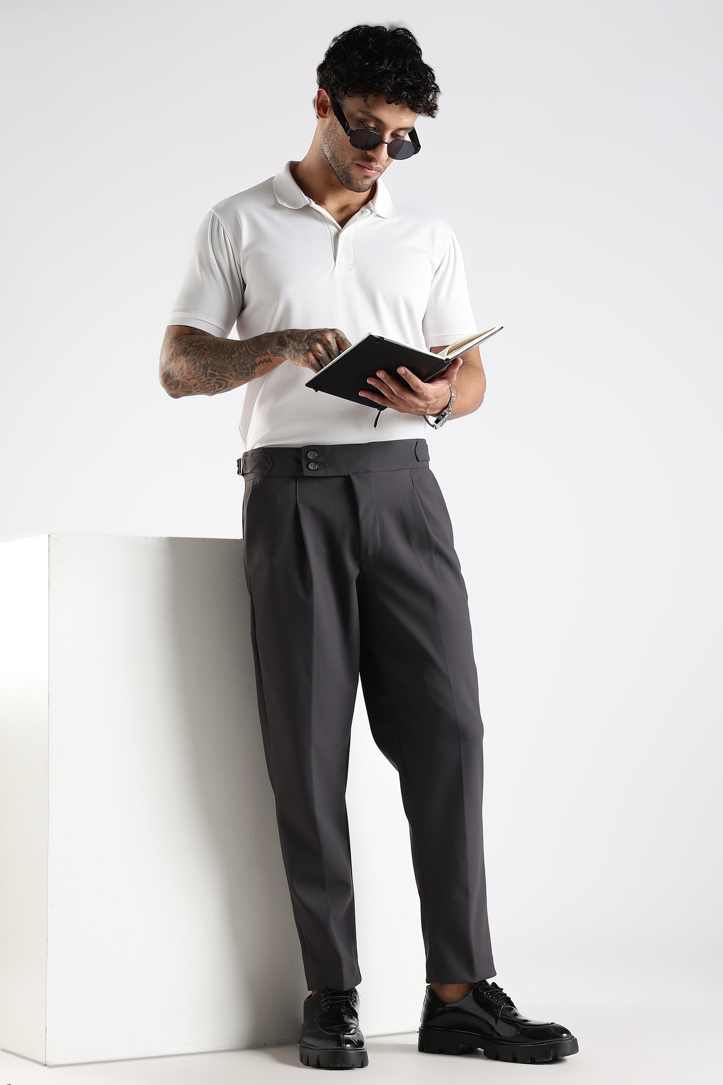 Regular Fit Charcoal Grey Textured Gurka Trouser