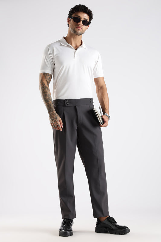 Regular Fit Charcoal Grey Textured Gurka Trouser