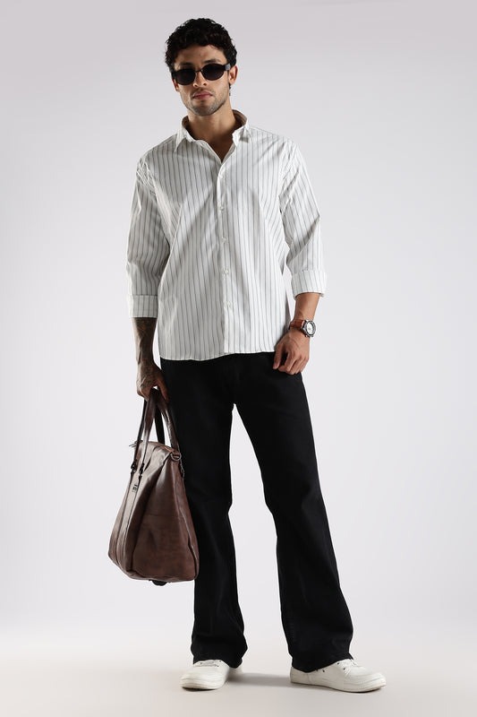 Regular Fit White Vertical Pinstripe Shirt