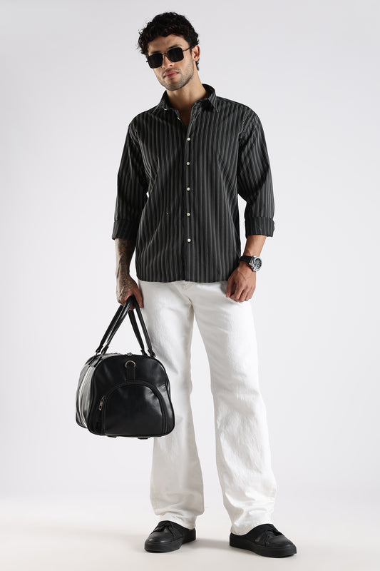 Regular Fit Black Vertical Pinstripe Shirt