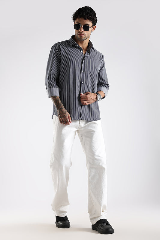 Regular Fit Stripe Navy Blue Shirt