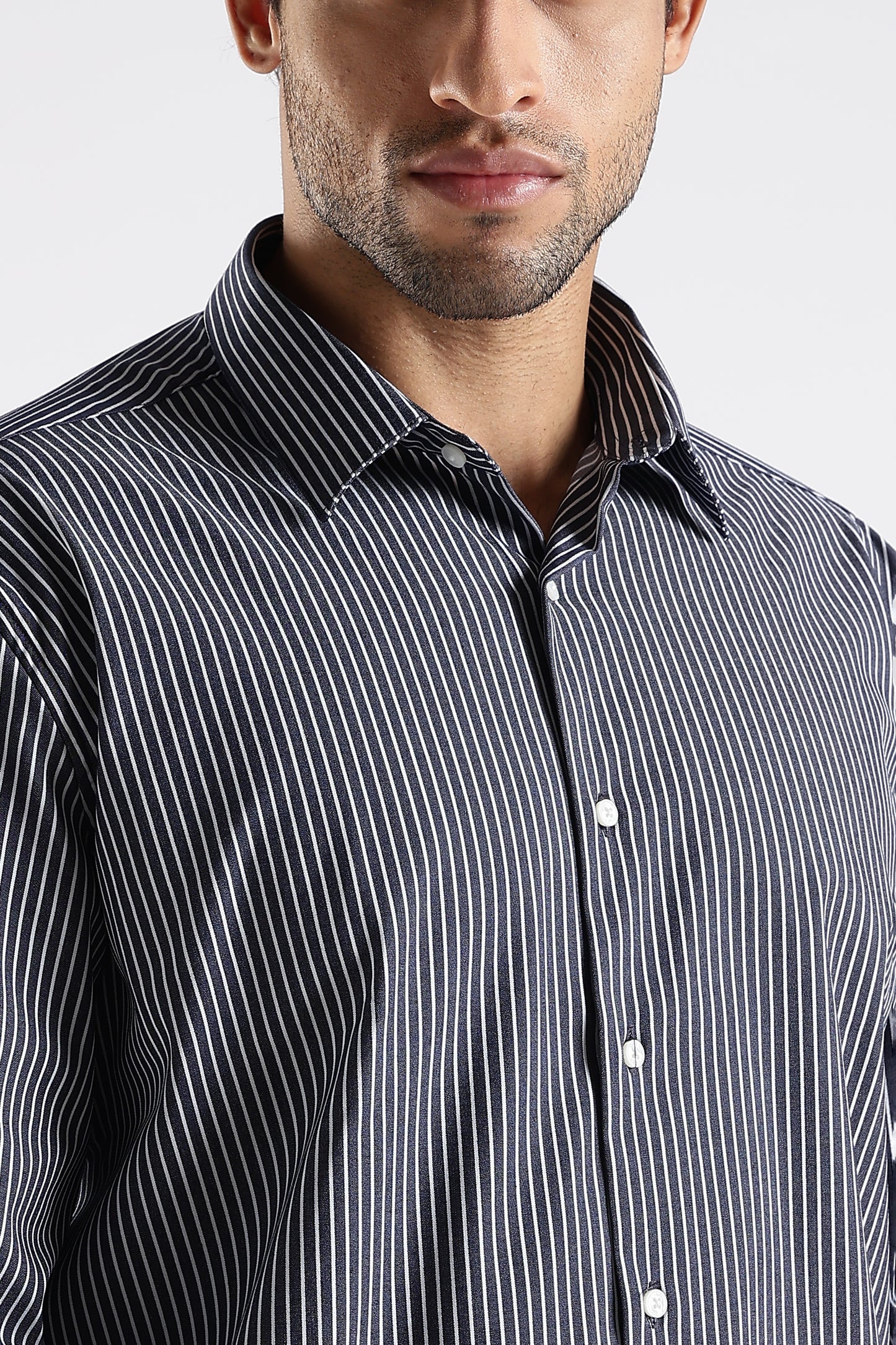 Regular Fit Stripe Navy Blue Shirt