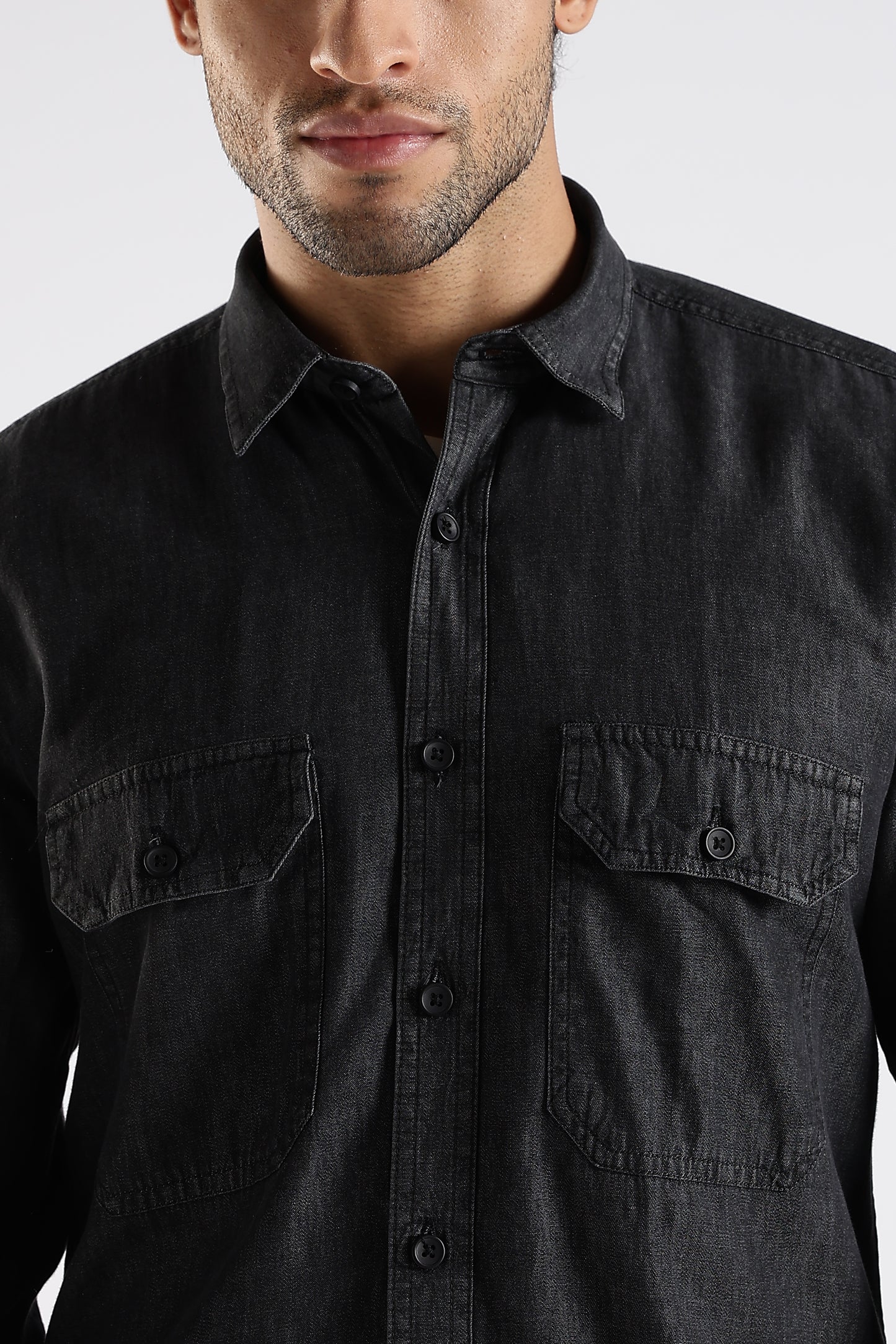 Regular Fit Black Denim Shirt