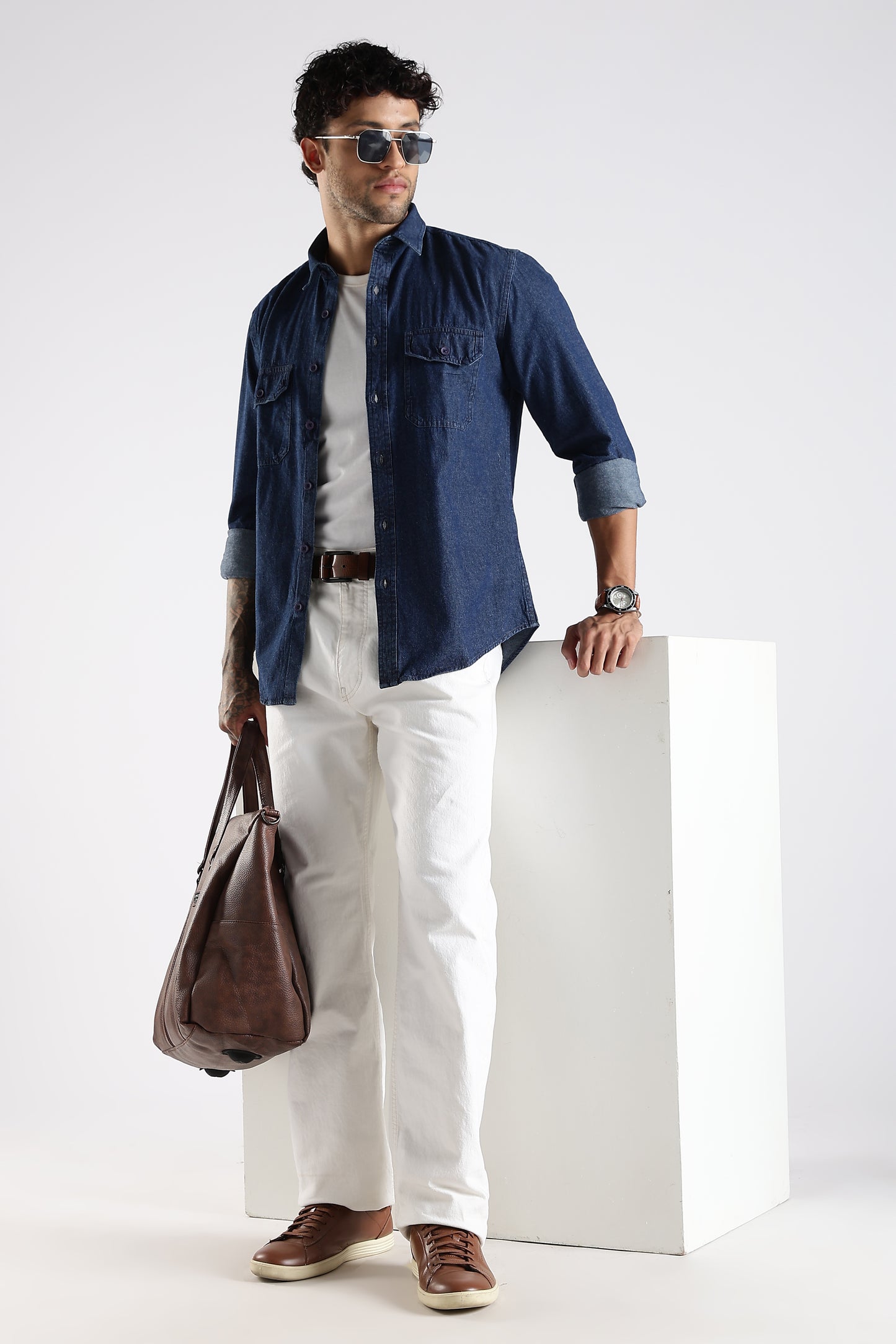 Regular Fit Dark Blue Denim Shirt