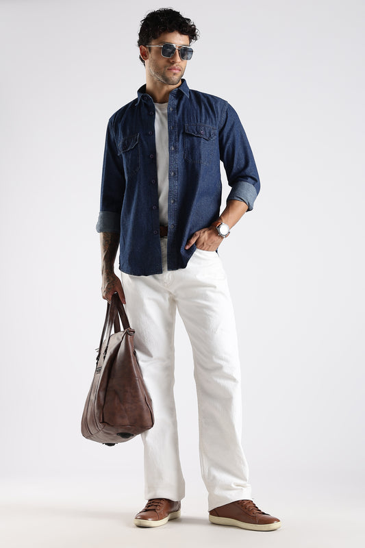Regular Fit Dark Blue Denim Shirt