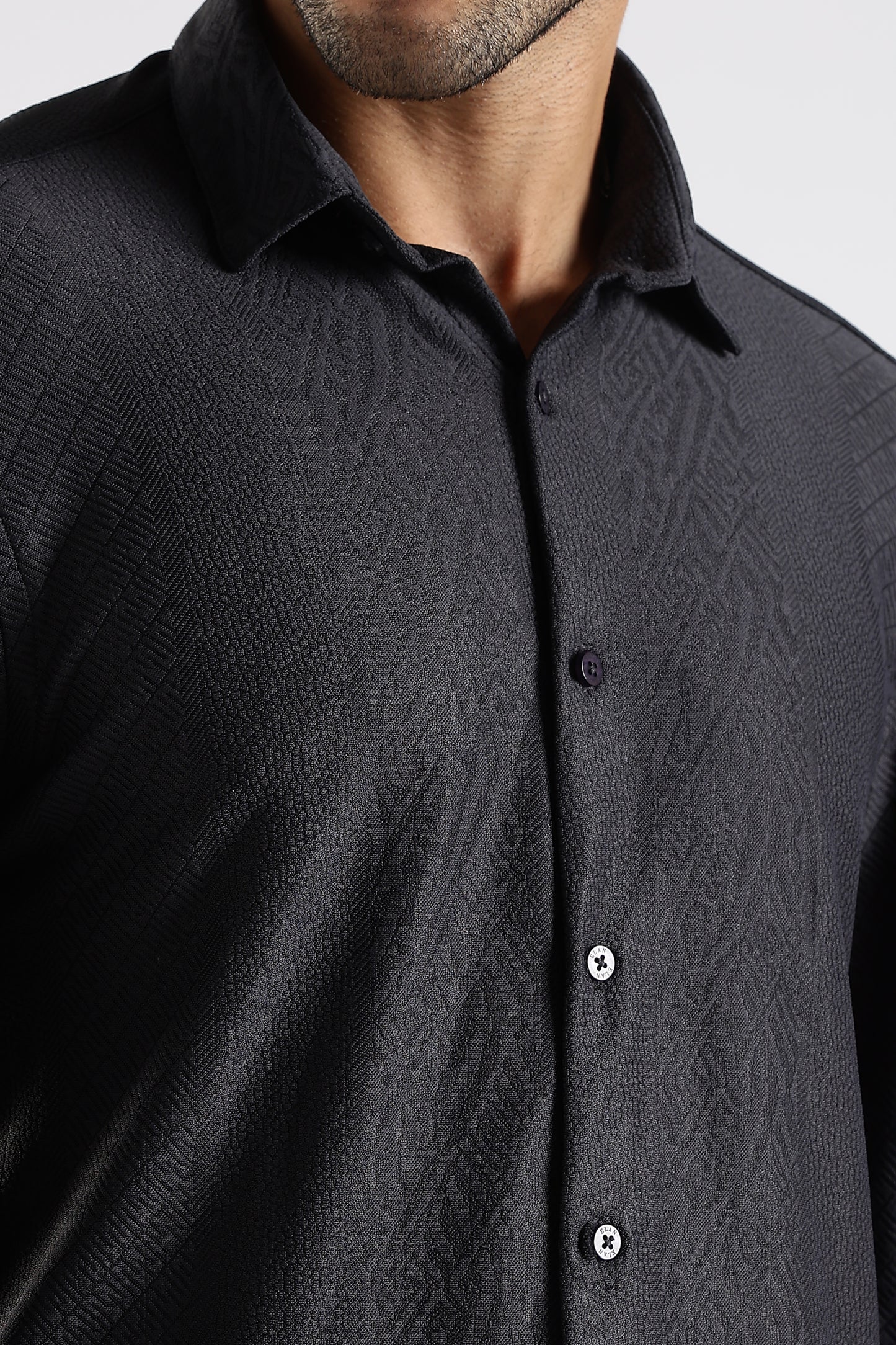 Regular Fit Textured Jacquard Fabric Black Shirt