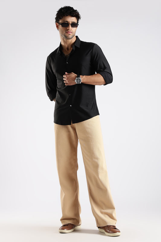 Regular Fit Stitchless Imported Designer Black Shirt