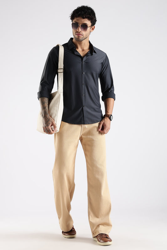 Regular Fit Stitchless Imported Designer Dark Grey Shirt