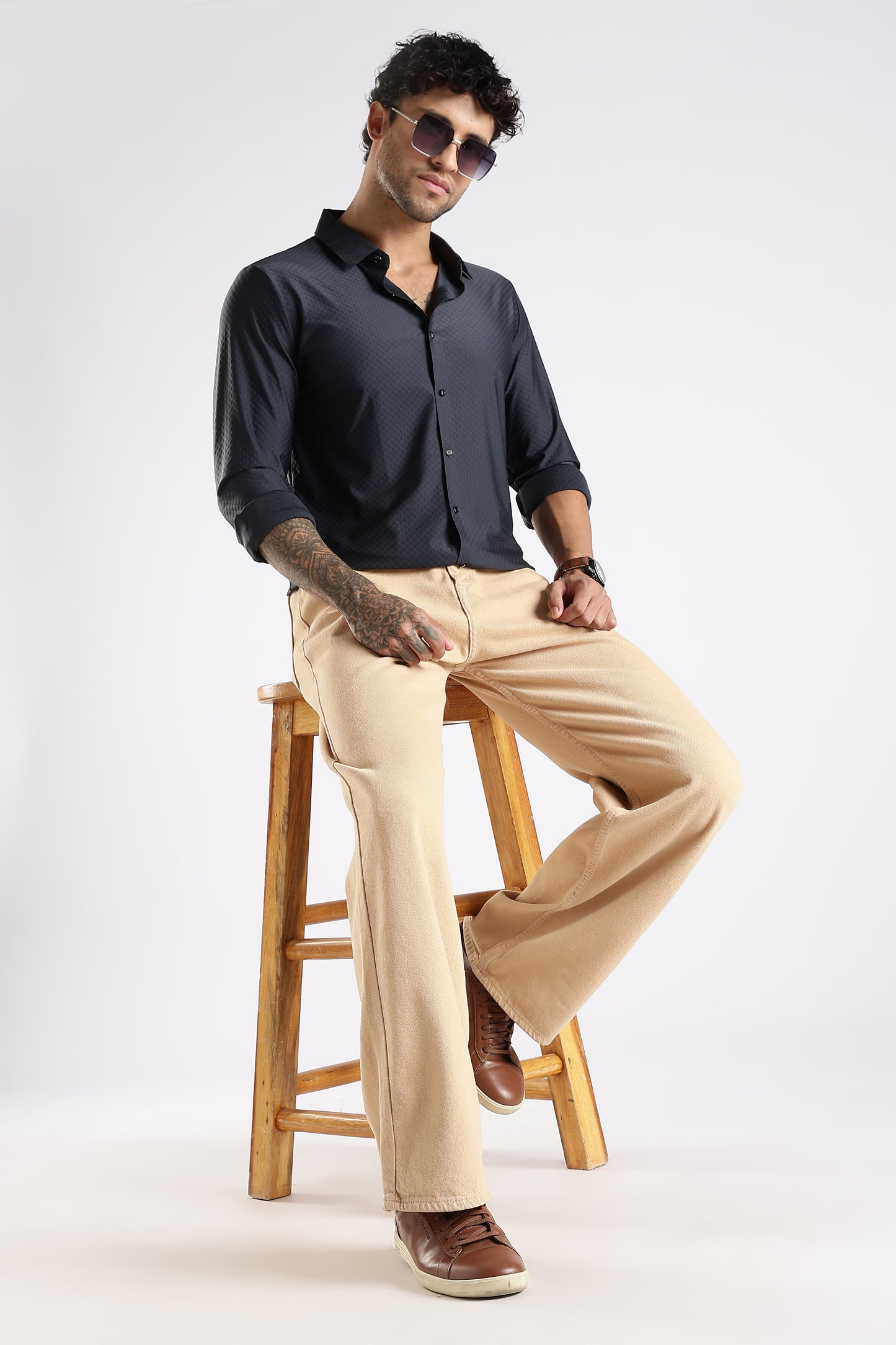 Regular Fit Stitchless Imported Designer Dark Grey Shirt