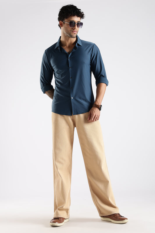 Regular Fit Stitchless Imported Designer Teal Blue Shirt