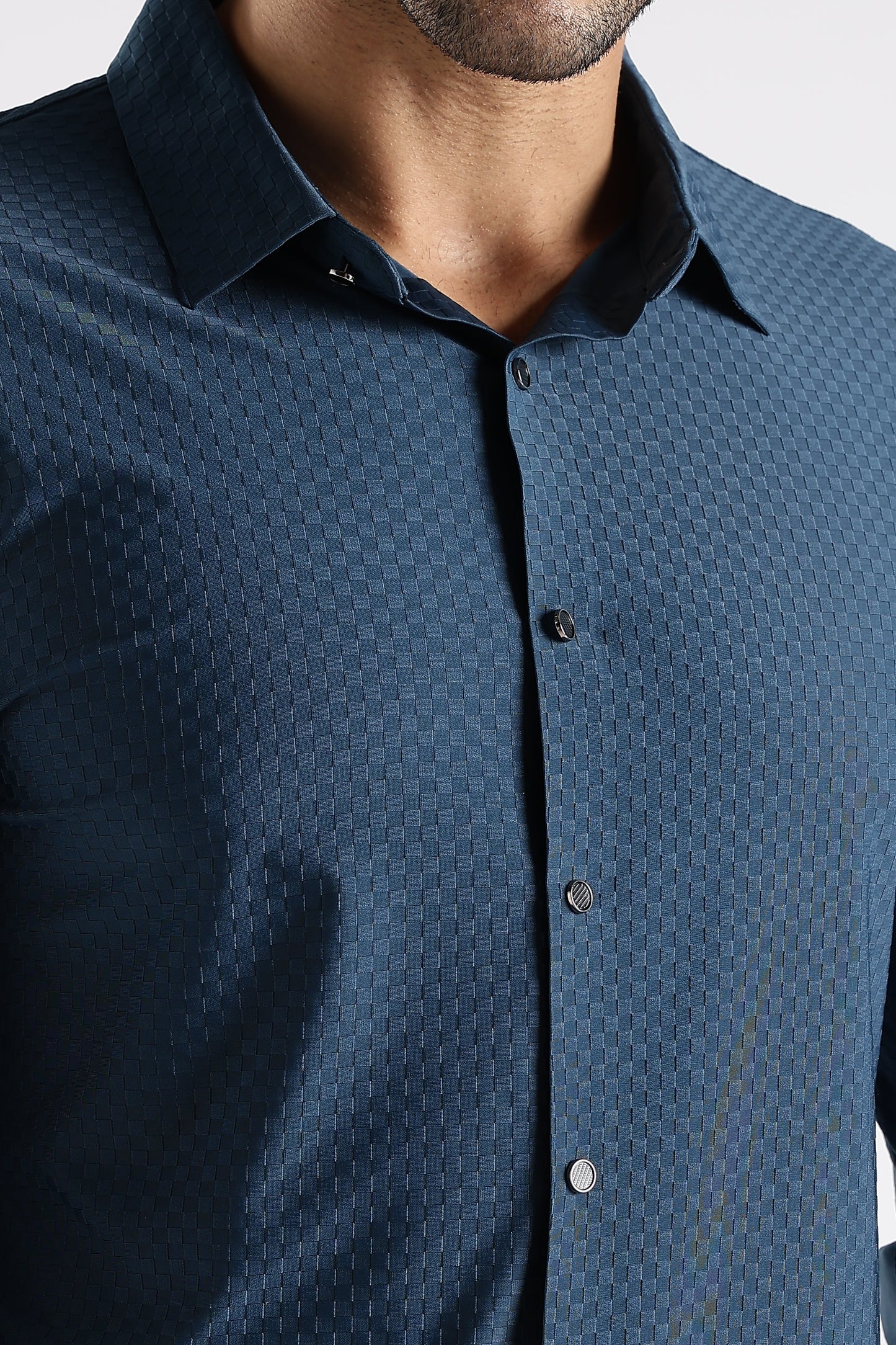 Regular Fit Stitchless Imported Designer Teal Blue Shirt