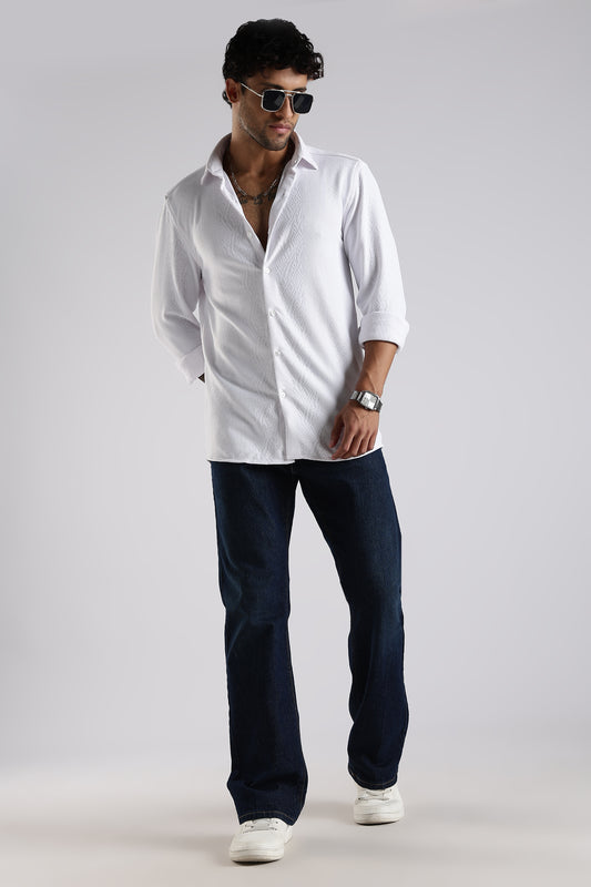 Regular Fit Textured Jacquard Fabric White Shirt